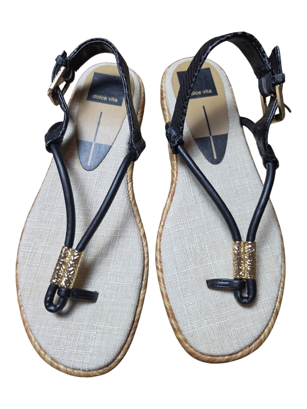 DOLCE VITA | Meryl T-Strap Slingback Thong Sandal‎ Black Gold Beach Resort | 7